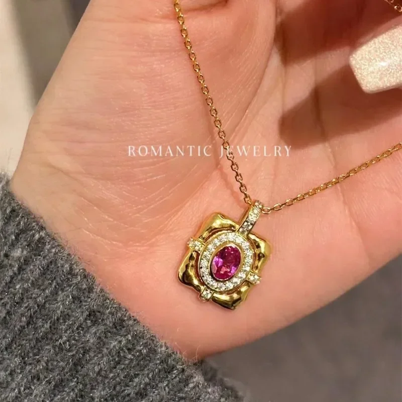 Vintage Court Style Square Necklaces Ruby Light Luxury Red Choker Pendant High Quality Collar Chain Wedding Jewelry Women