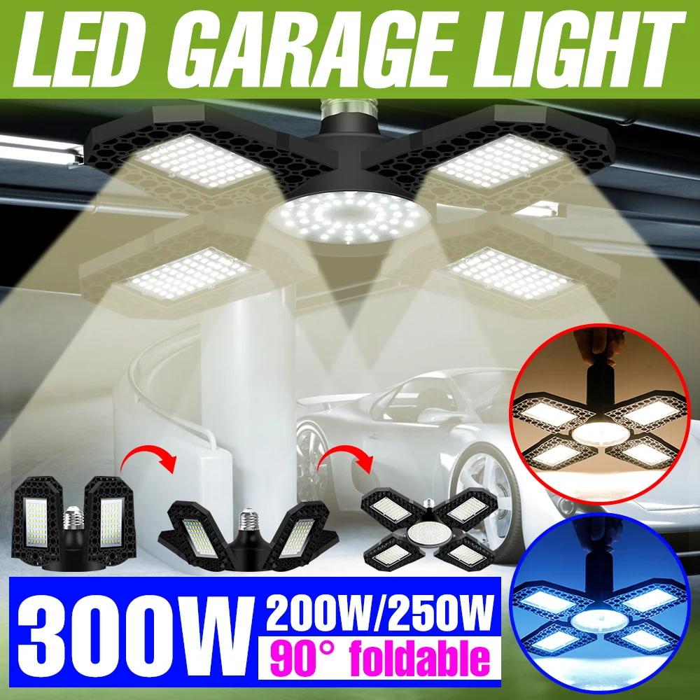 

Светодиодный светильник для гаража 300 Вт, цоколь E27/E26, для парковки, потолочный, 220 В, складной, деформируемый, для мастерских, складов, подвалов