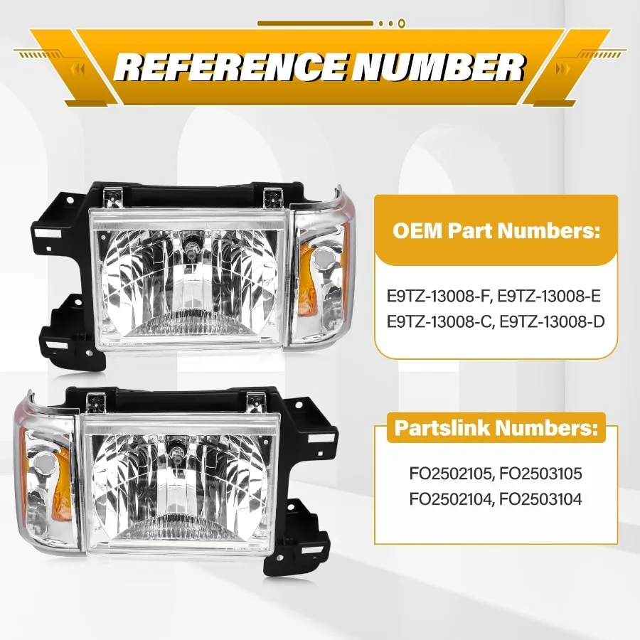 مجموعة مصابيح أمامية متوافقة مع شاحنة برونكو F150 F250 F350 F450 19871991 مصباح رأس من نوع الهالوجين OEStyle استبدال المصباح الأمامي #5