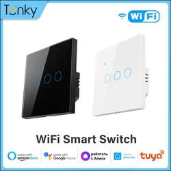 1/2/3/4gang TUYA WiFi Smart Touch Switch EU Plug Smart Home Light Wall Button 86*86mm Neutral Wire For Alexa And Google Home