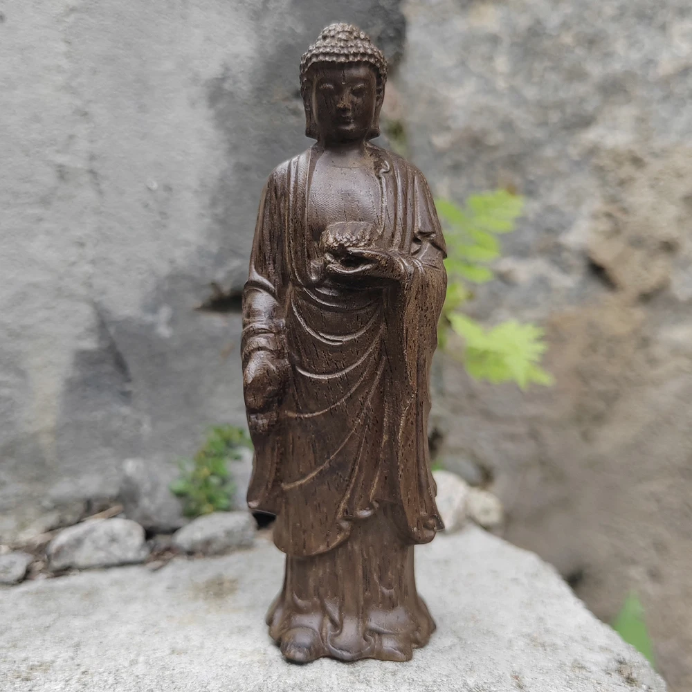 Hand-Carved Wooden Buddha Statue Ornament, New Chinese Style, Classic Theme, Suitable for Fireplace, Men's Gift, Back-To-School Season Gift, Creative Desktop Ornament, Christmas Gift, Centerpiece Decoration, Party Decoration