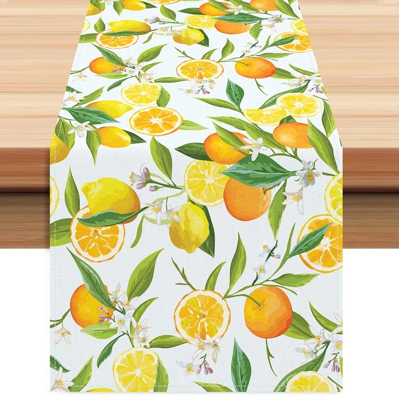 New Fresh Lemon Print Table Runner American Linen Tablecloth Living Room Coffee Dining Table Decor Prop