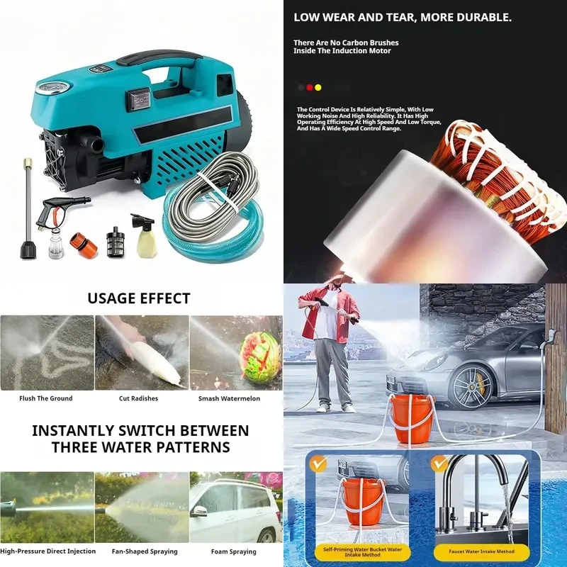Car wash machine, 2200-3000 watts, portable powerful household high-pressure washer, car wash induction motor, high-pressure