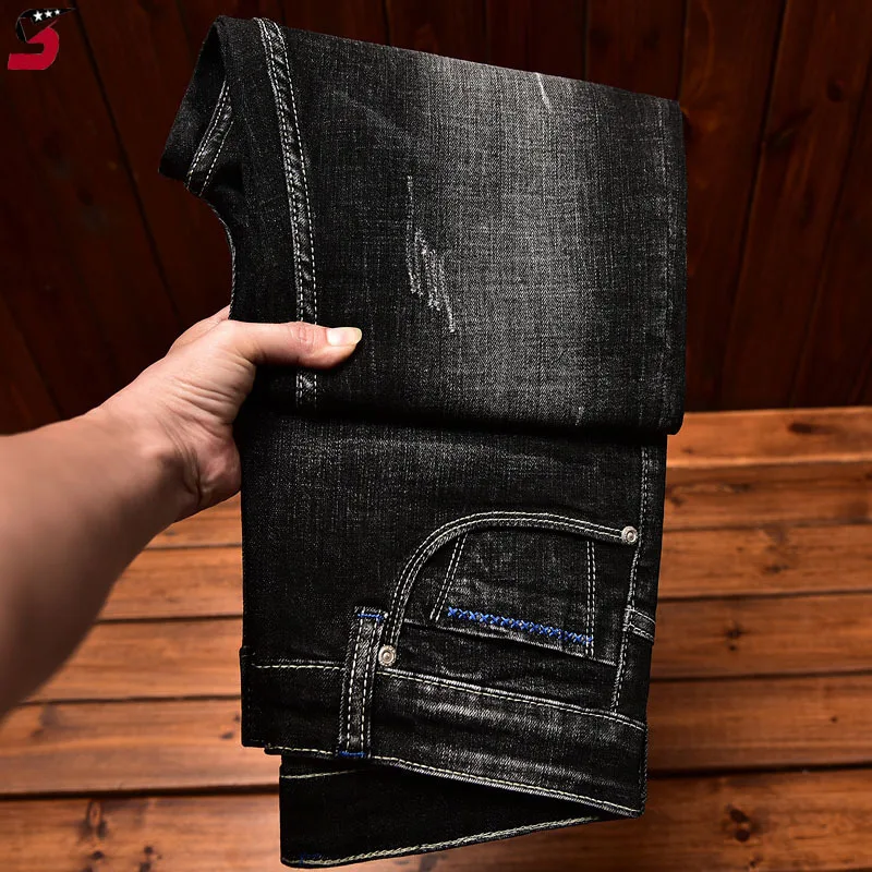 High-end jeans men's autumn 2024 New Men's Fashion Street casual embroidered stretch slim denim trousers