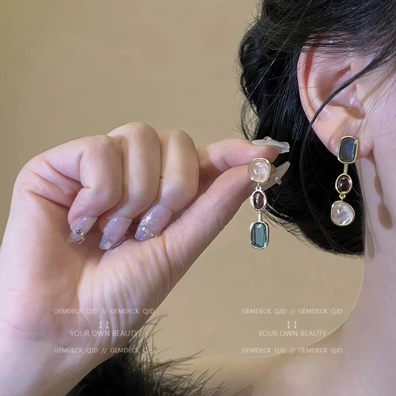 Asymmetric Colorful Resin Earrings for Women Retro Contrast Geometric Dangle Earrings Korean Jewelry High Quality Wholesale