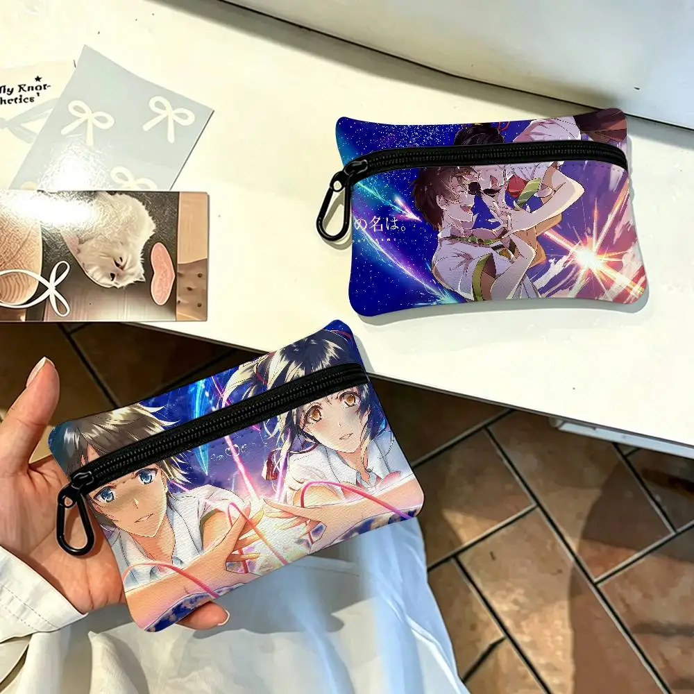 Anime Your Name Portable Oxford Fabric Mini Wallet Carabiner Design Small Coin Bag For Cards Keys Earphones