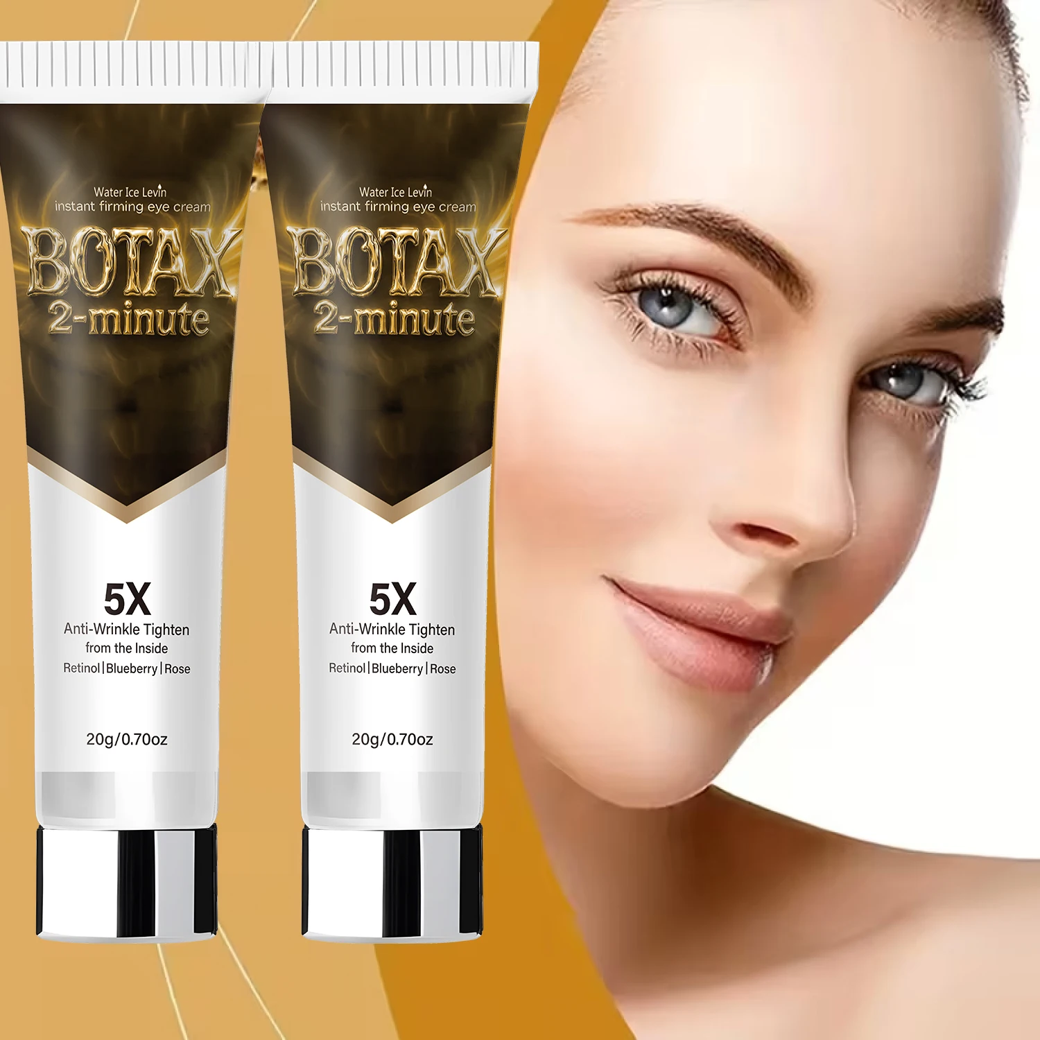 Crema Contorno de Ojos Antiarrugas 5X con Efecto Lifting Instantáneo, Retinol, Arándano y Rosa. Tensa y Reafirma el Área de los Ojos. Refina y Suaviza la Piel. Todos los géneros. 20g.