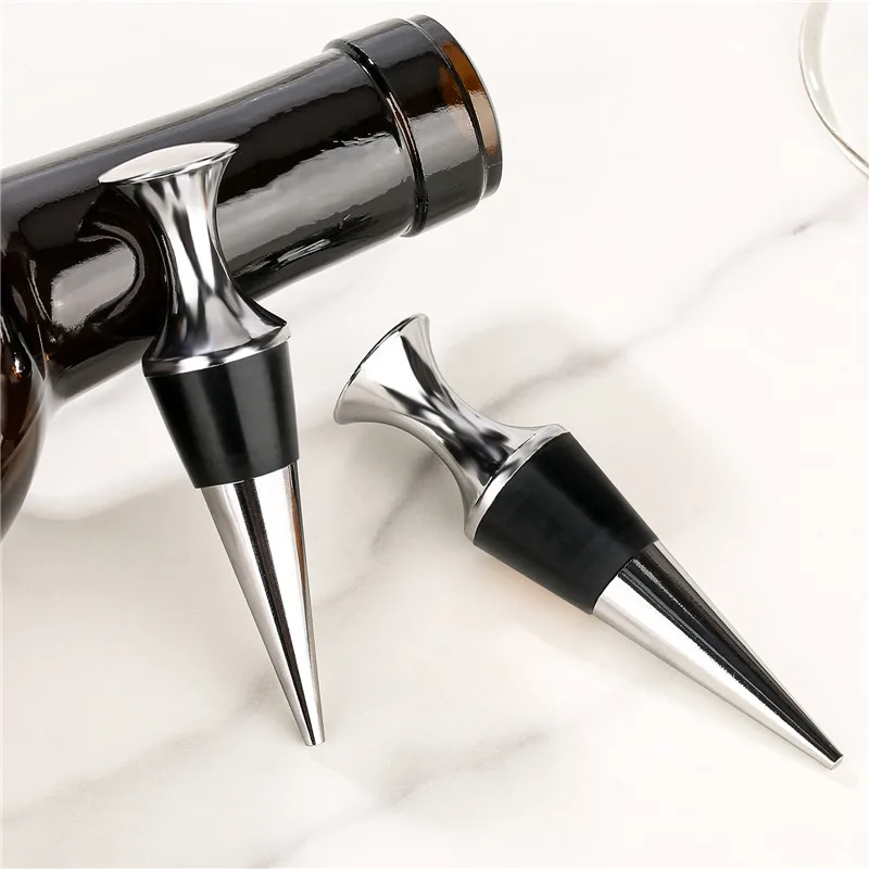 سدادة زجاجات محمولة من الفولاذ المقاوم للصدأ ، موفّرٍ قابل لإعادة الاستخدام ، سدادة فضّية ، ملحق بار ، مناسبات الزفاف ، 2 النبيذ لكل مجموعة