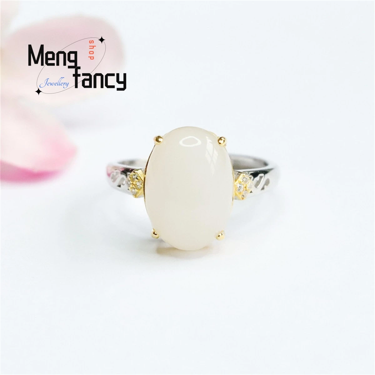 Natural S925 Silver Inlaid Hotan Sheepskin White Jade Pigeon Egg Ring Fashion Simple Generous Charm Luxury Promise Fine Jewelry