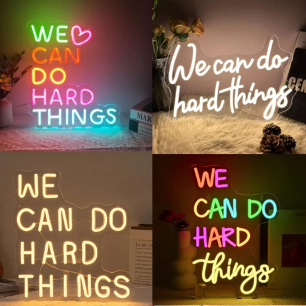 

We Can Do Hard Things Neon Sign for Wall Decor Indoor Bedroom Home Decor Backdrop Christmas Living Room Children Students Gifts