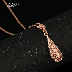 Classical Style Vintage Chain Pendant Necklaces Hollow Out Water Drop White Rose Gold Color Party Gift Jewelry For Women DWN583M