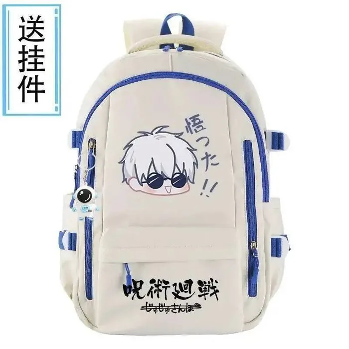 กระเป๋าเป้สะพายหลังอนิเมะเกม Jujutsu Kaisen สีดำขาว ผ้าตาข่ายระบายอากาศ ความจุขนาดใหญ่ สำหรับนักเรียน