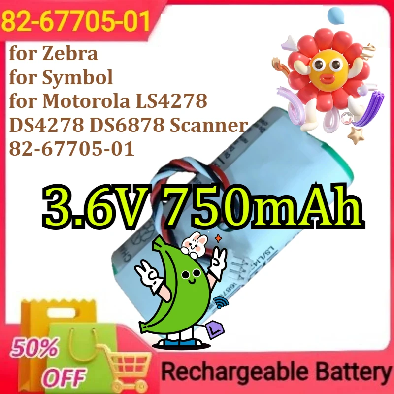

Battery for Zebra for Symbol for Motorola LS4278 DS4278 DS6878 Scanner 82-67705-01 Rechargeable Batteries 3.6V 750mAh