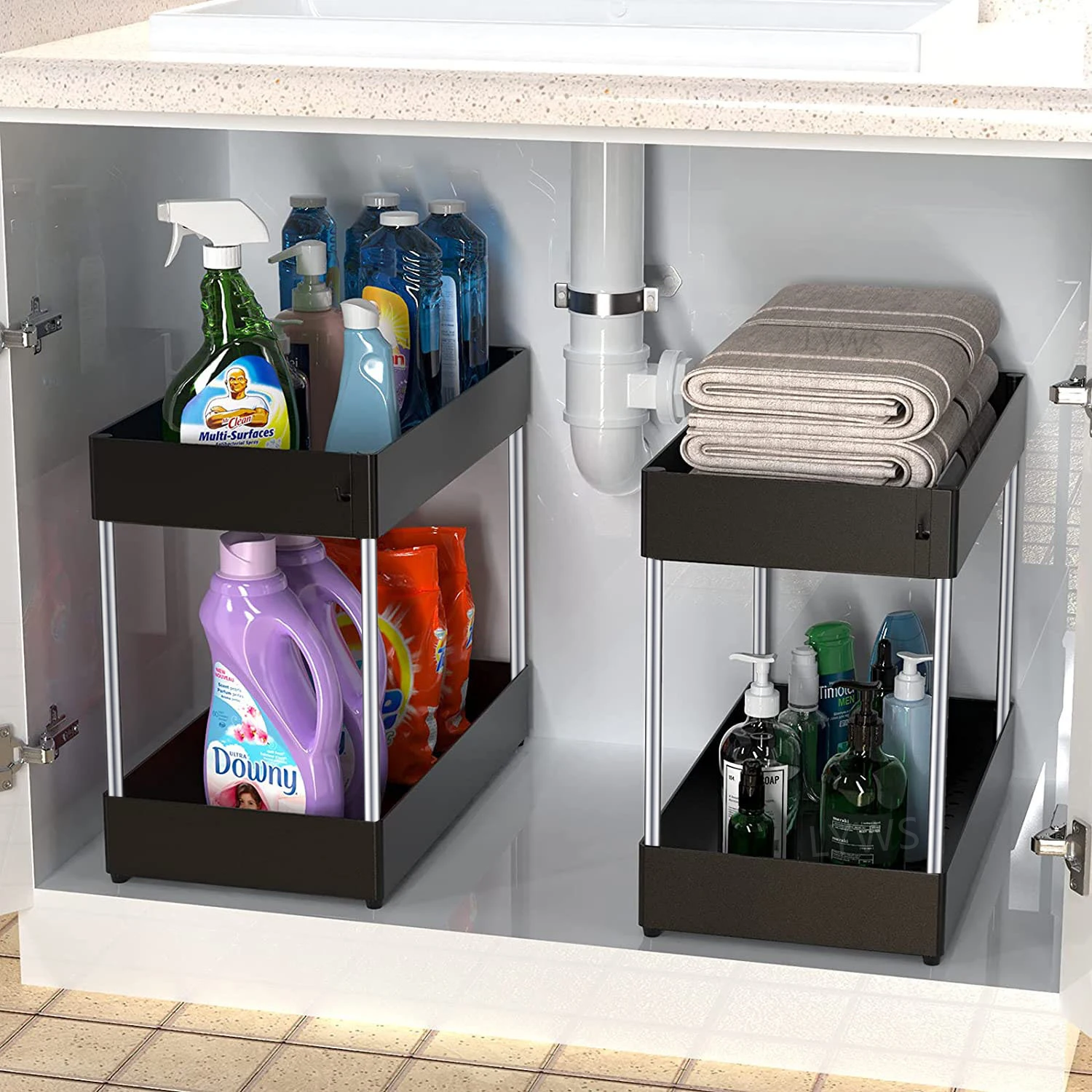 Under Bathroom Sink Storage 2 Tier Drawer Organizer Bath Collection Sliding Baskets Under Sink Cabinet Storage Cosmetics Storage