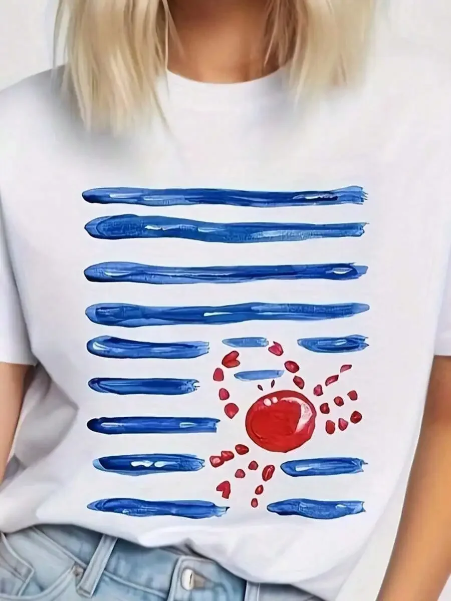 Women's Loose Fit Graphic Tee Crab Walking To The Sea Print Crewneck Short Sleeve Spring Summer Versatile Casual Daily Women Tee