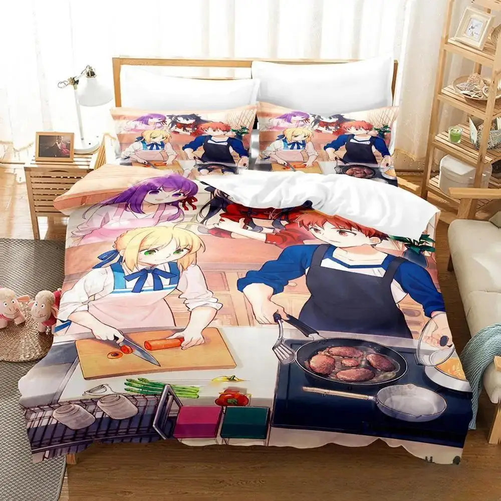 Anime Todays Menu for the Emiya Family Saber Bedding Set,Duvet Cover Bed Set Quilt Cover,King Queen Twin Size Boys Girls Adults