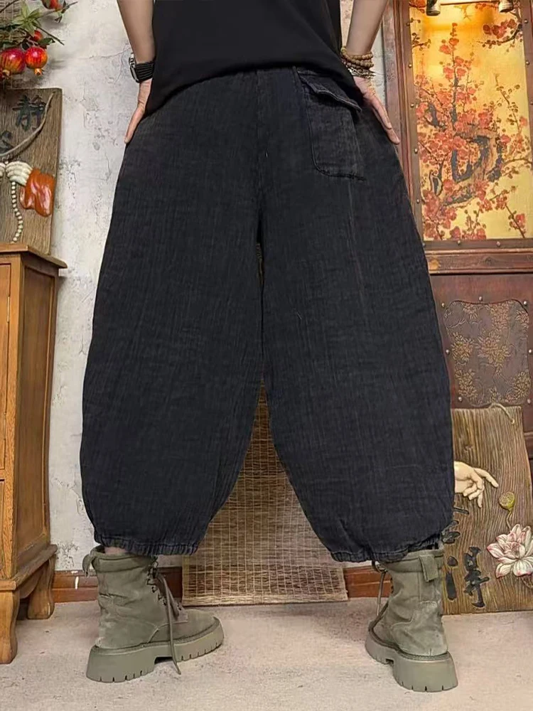 Amax LuluE 2025 韓国デザイン レディース 秋 ヴィンテージ ルーズパンツ レディースファッション クラシック 無地 ウエストゴム 大きいサイズ ハレムパンツ