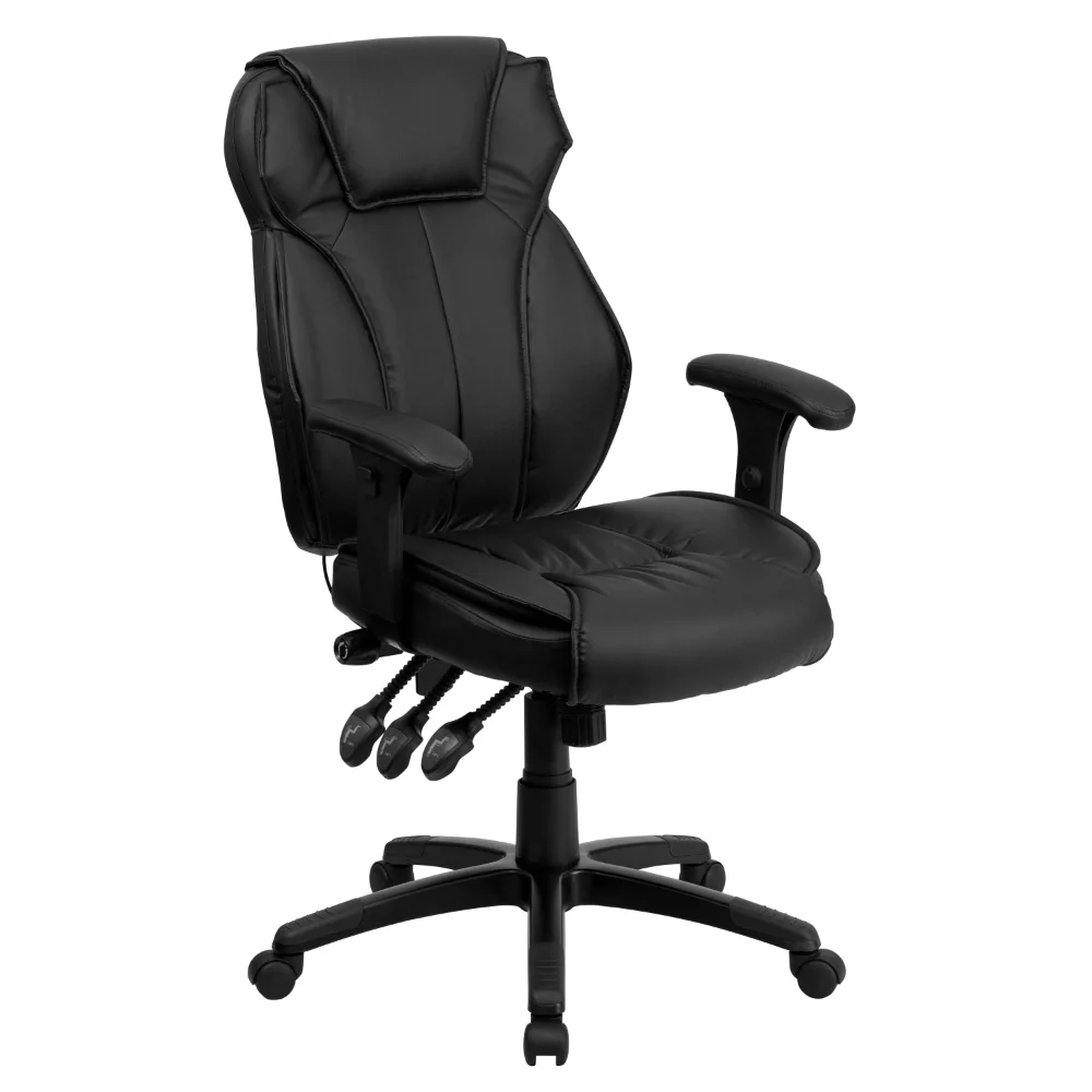 High Back Black LeatherSoft Multifunction Executive Swivel Ergonomic Office Chair with Lumbar Support Knob with Arms Desk Chair