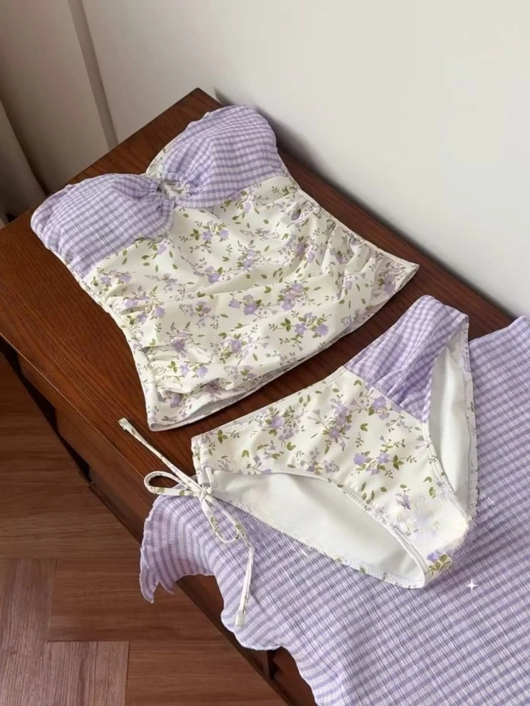 

Korean Sweet Halter Three-Piece Bikini Set Women Beach Style Floral Print Vacation Swimsuit Pool Party Sexy Spring Summer 2026