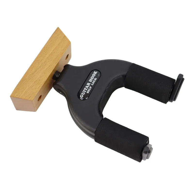Self Locking Wooden Base Guitar Hook Auto Close Gravity Lock Design Guitar Hook Wall