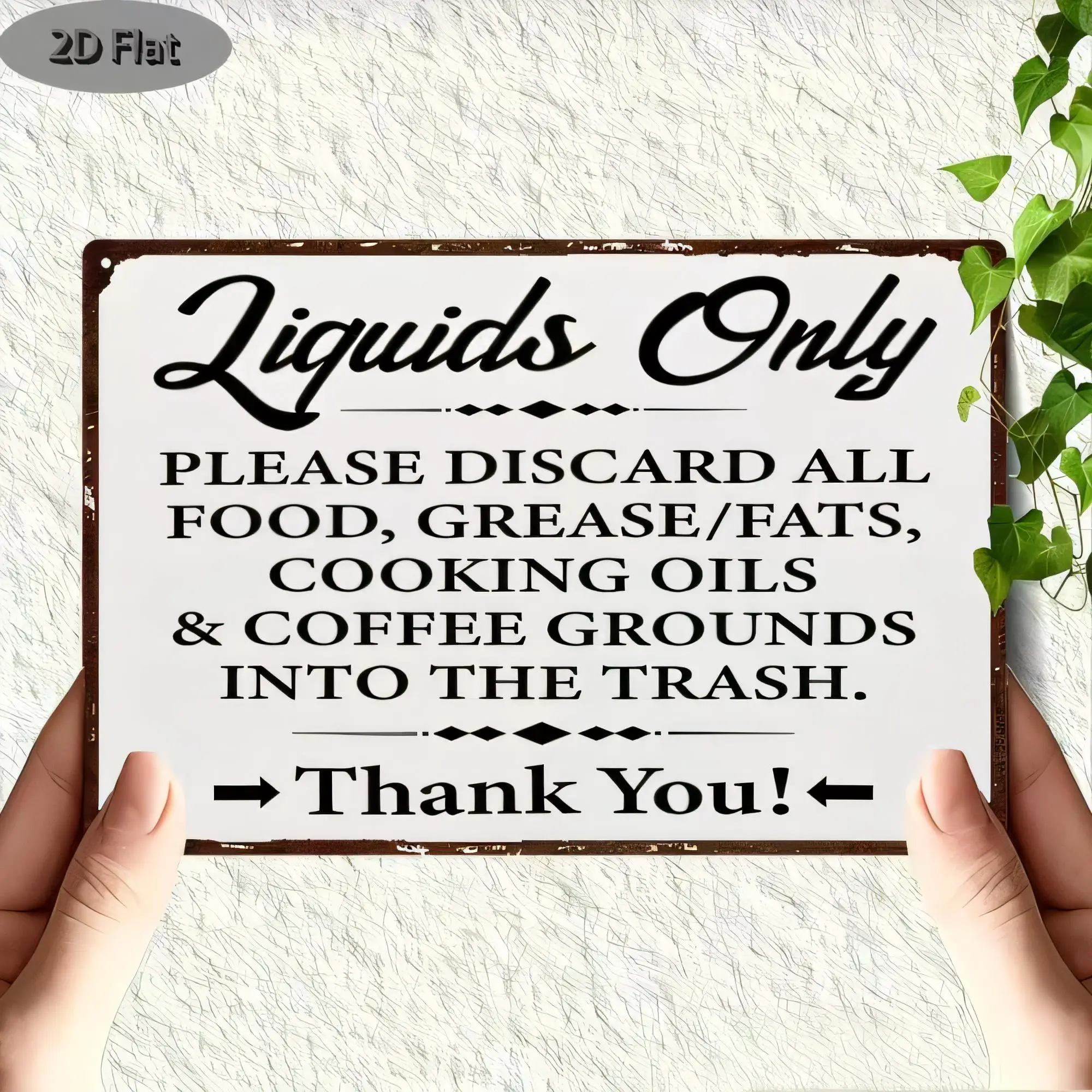 Tin Sign Liquids Only Please Discard All Food Grease/Fats Cooking Oils & Coffee Grounds Into The Trash Retro Vintage Kitchen Wal