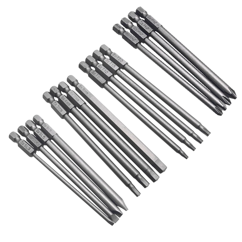 Imagem -02 - Longo Chave de Fenda Bits Conjunto Torx Hex Cabeça Cruz Plana Ponta Entalhada Polegada Hex Chave de Fenda Elétrica Bits Ferramenta Elétrica Peças 100 mm