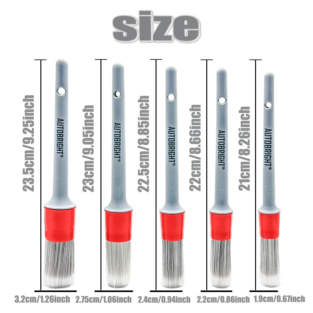 AUTOBRIGHT 5pcs Car Wash Brushes High quality soft brush Dense Bristles Car Detailing Clean Interior Wheel Silver Brush set Tool image 5