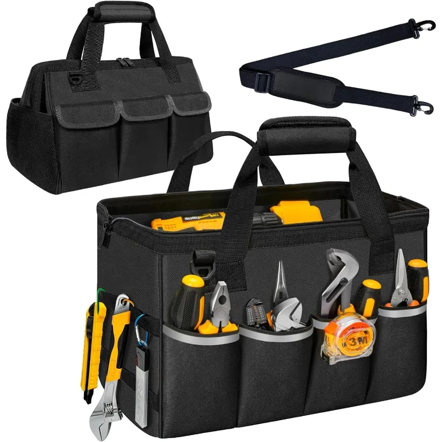 Borsa porta attrezzi portatile con tracolla regolabile da uomo: organizer per riporre attrezzi resistente con ampia apertura a bocca, ideale per M