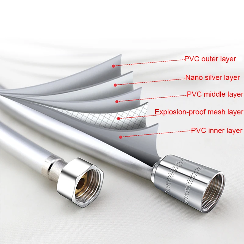 PVC Silicone Shower Head Hose, Flexible Pipe Tube, High Pressure Water, Powerful Multilayer Plumbing, Bathroom Accessories, 1.5m