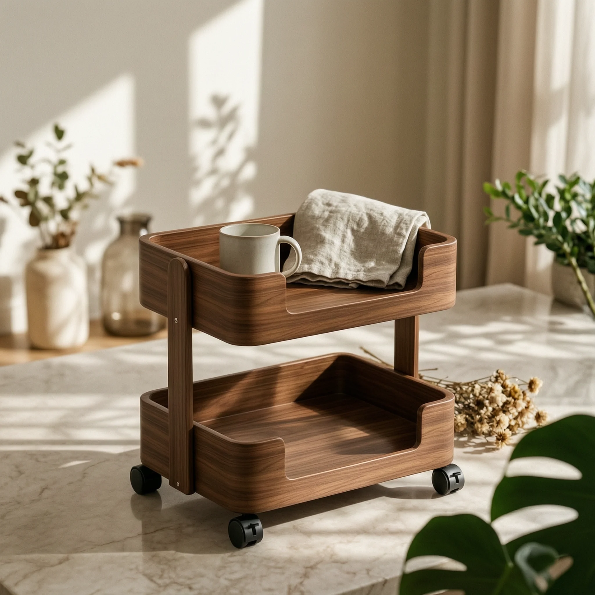 Wooden Side Table with Wheels Compact Rolling Side Table Rolling Nightstand Long-Lasting Nightstand with Wheels Sturdy