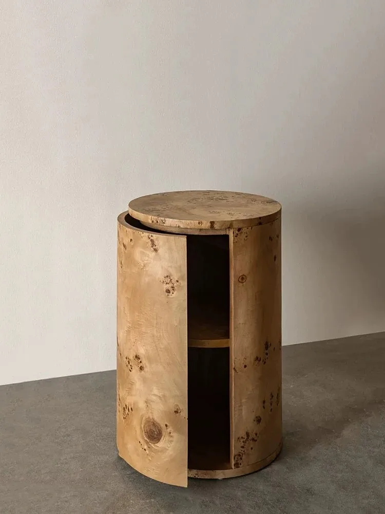 Veneer Round Side Table Mid Century Sofa End Table Floor Plant Stand French Style Storage Cabinet Nightstand