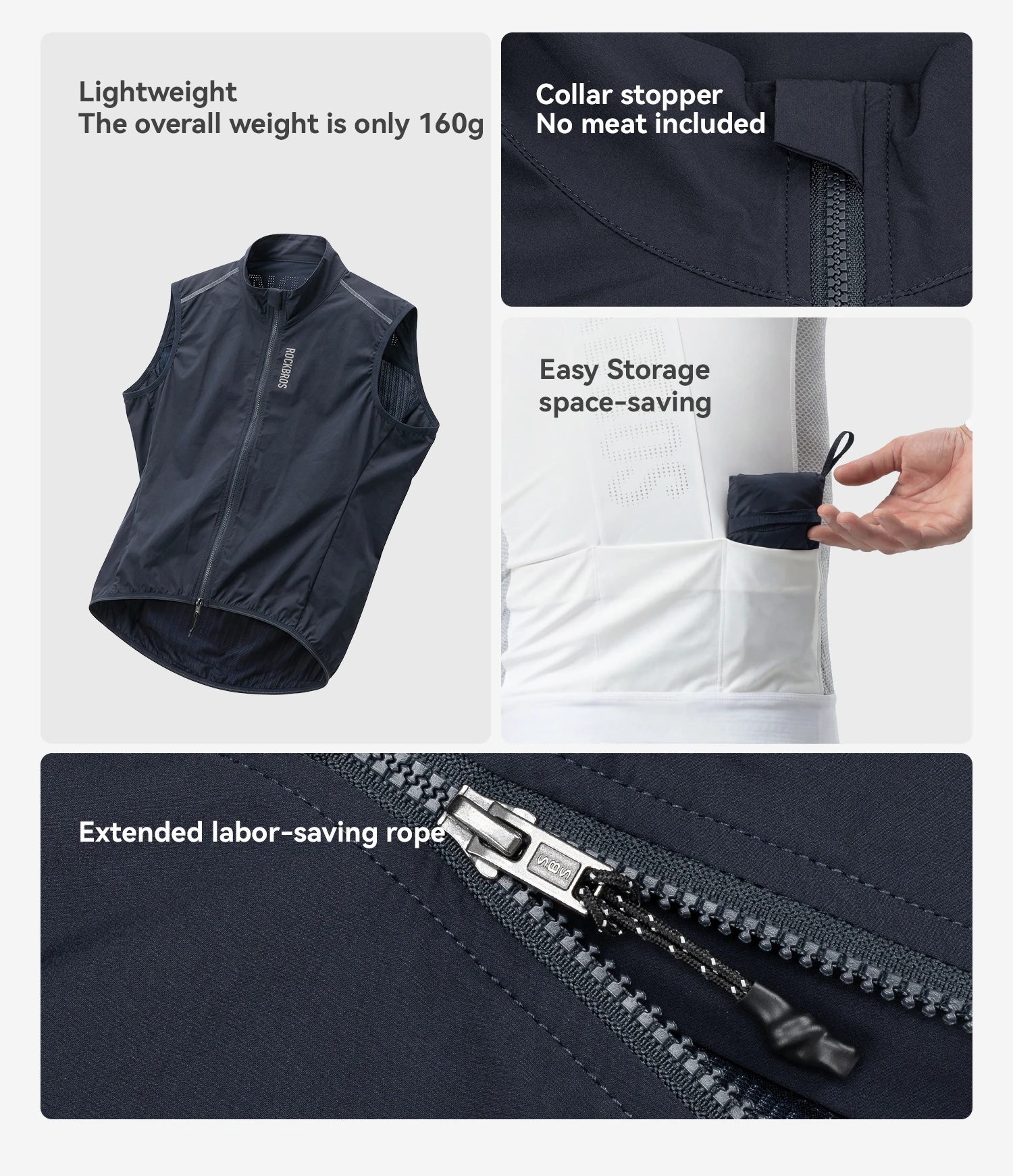 ROCKBROS Sommer Radfahren Weste Leichte, Tragbare Atmungsaktive Ärmellose Jacke Windjacke Mantel Outdoor Sport Radfahren Kleidung – Detail 19