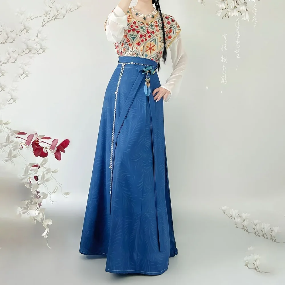 Conjunto hanfu original da dinastia tang-beizi feminino com gola redonda + saia de cintura alta vestido hanfu roupas tradicionais modernas chinesas