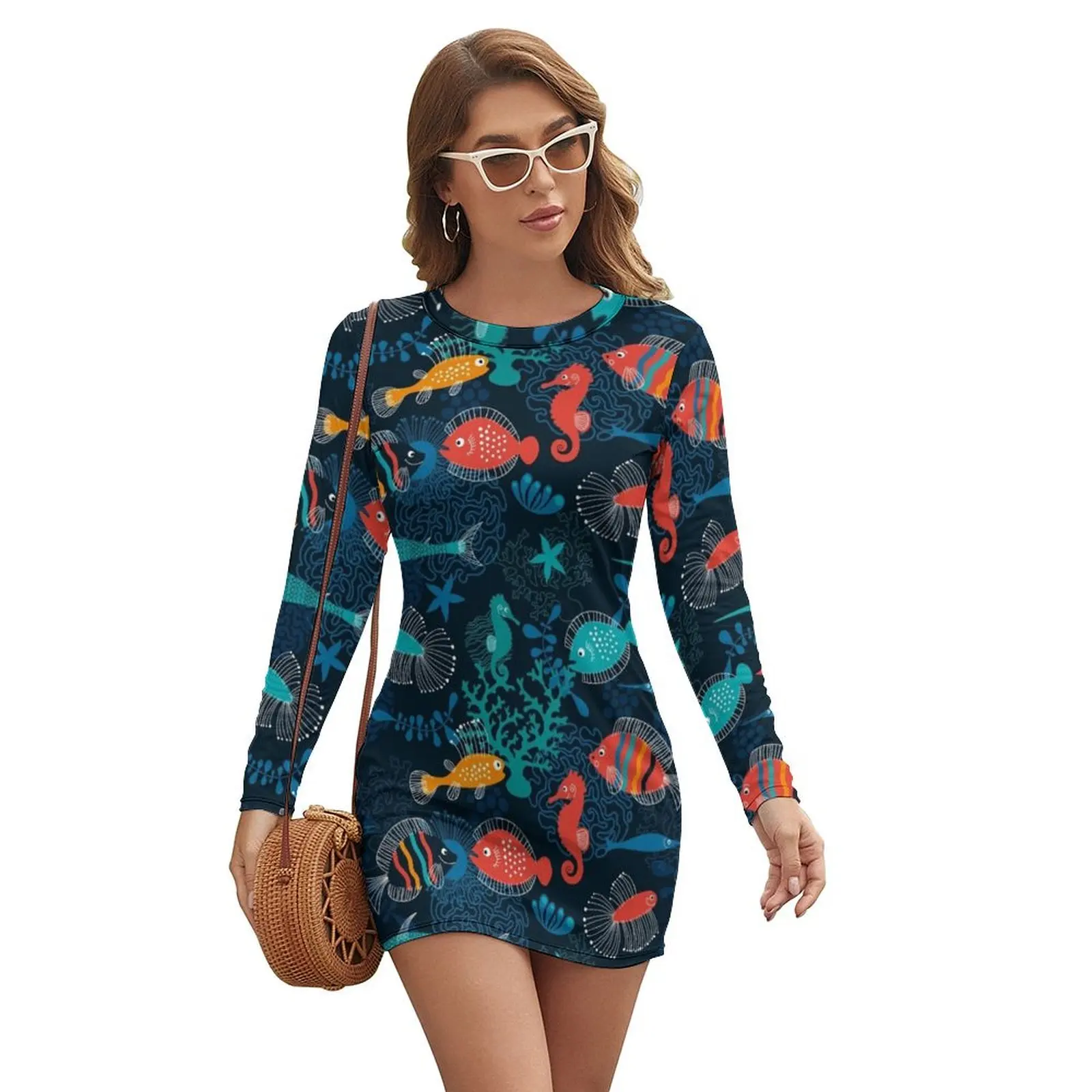 

Tropical Fish Under the Sea Long-sleeved Dress Summer women's clothing dresses for women women dresses