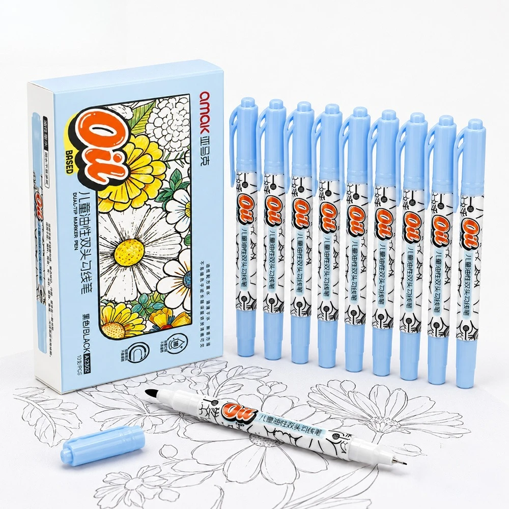 2/4/5/8/10/20Pcs Dual Head Sketch Liner Pen Set Waterproof Dual Tip Oil Based Pen Illustration Coloring Craft Office Stationery