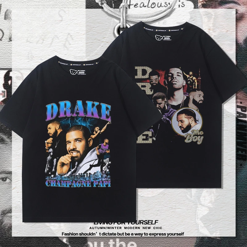 European and American rapper DRAKE Drake duck print series fashion popular comfortable loose pure cotton round neck T-shirt