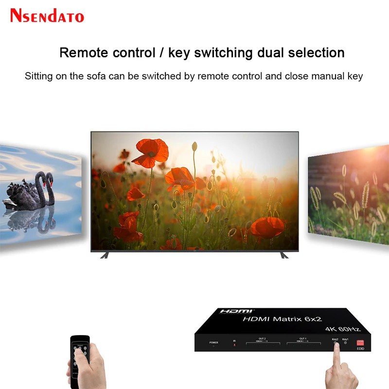 Switch a matrice HDMI 6x2 4k 60Hz Switch a matrice HDMI Splitter 6 in 2 out con switch audio video HDMI per monitor PC