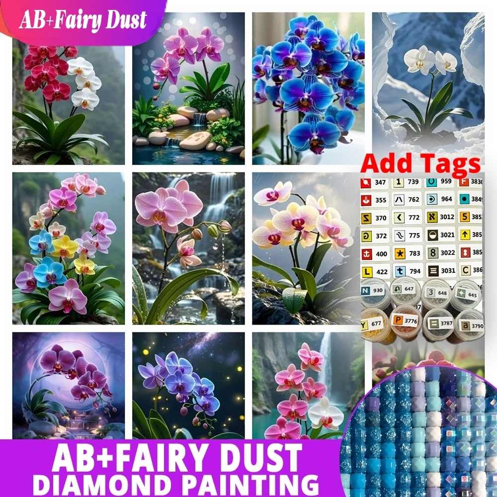 Fairy Dust AB Diamond Mosaic Orchid Flower Landscape Painting Full Diamond Art Nature Scenery Picture Of Rhinestones
