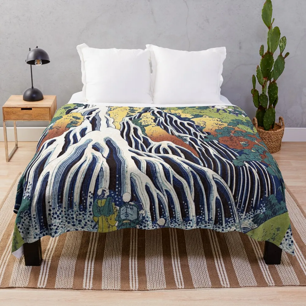 Kirifuri Waterfall on Mount Kurokami by Katsushika Hokusai Throw Blanket Custom Moving Shaggy Blankets