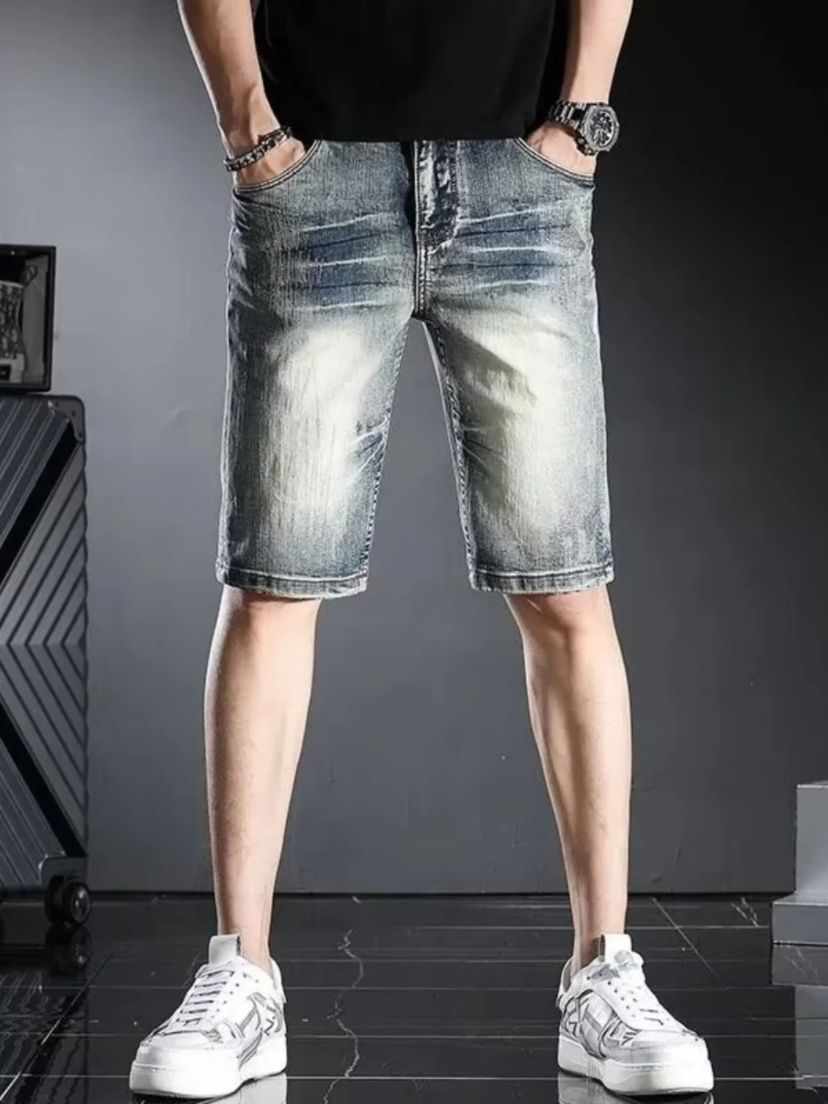 

Мужские джинсы-брюки из денима в стиле ретро, приталенные, эластичные, прямые, летние, тонкие, с низкой посадкой, на молнии, повседневные