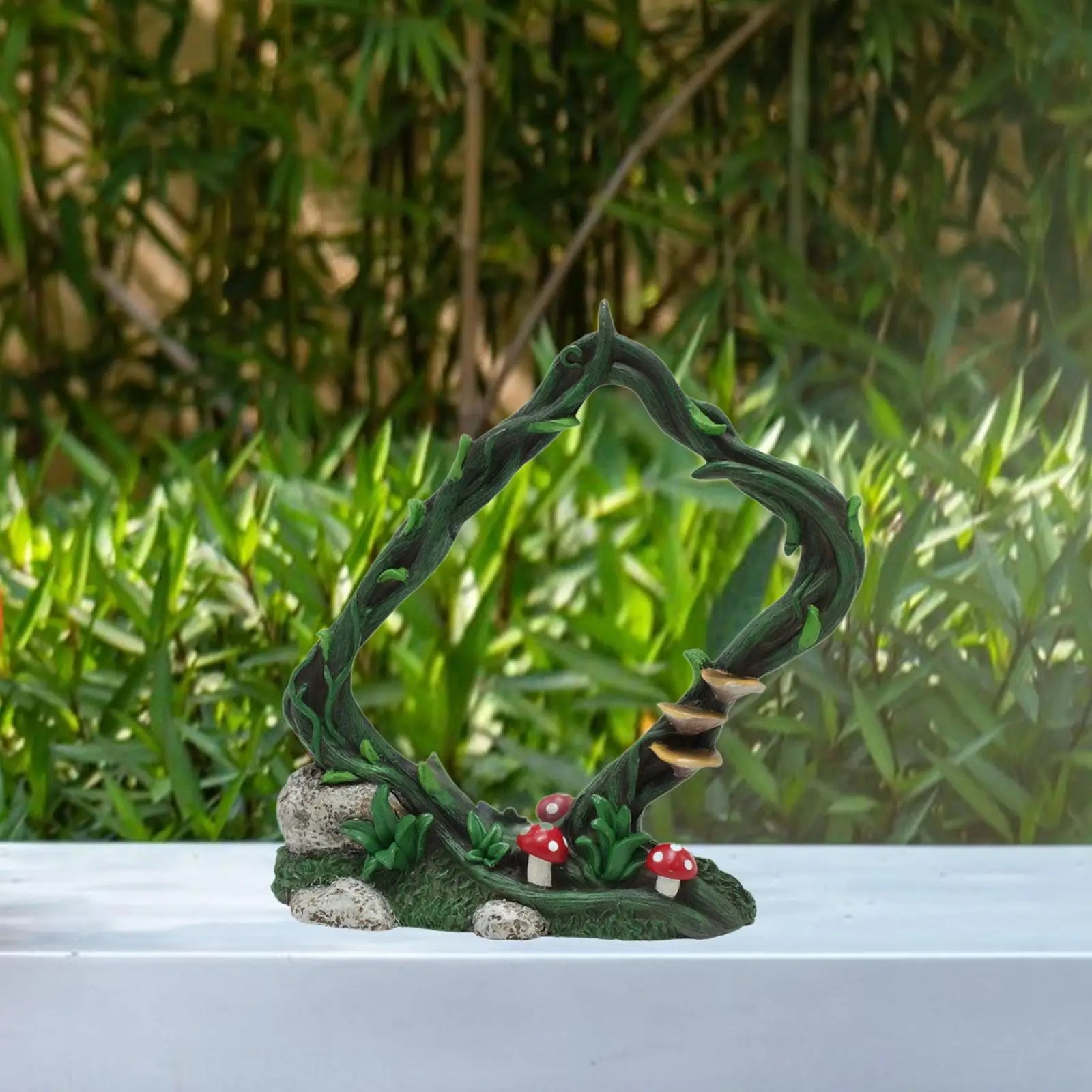 Resin Vine Frame Mirror Tabletop Ornament Balcony Landscape Multifunctional Lightweight Collectible 5.7x1x6inch Yard Figurine