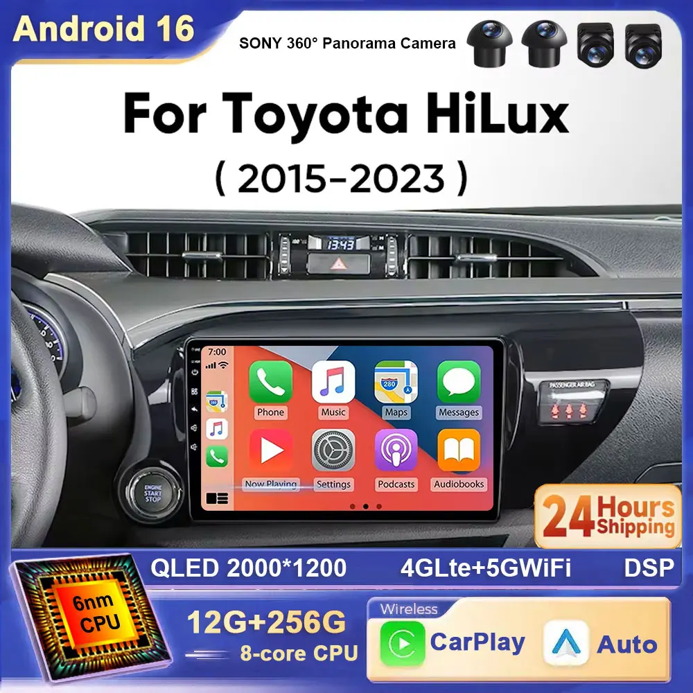 Android 16 For Toyota Hilux LHD 2015 2016 2017 2018 2019 2020 Car Autoradio Stereo Video Audio A/V Head Unit PC Tablet  Carplay