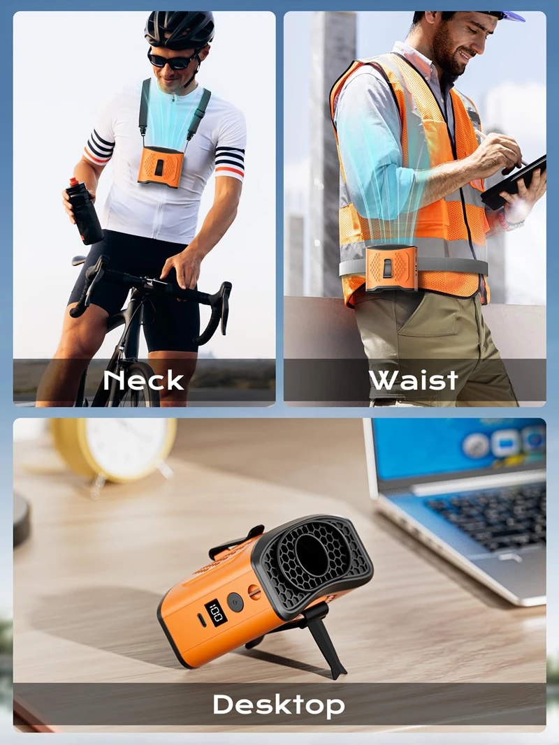 Портативный поясной вентилятор Xiaomi с аккумулятором емкостью 10000 мАч и зарядкой для мобильных устройств, вентилятор Hands Free для шеи/настольного 4-скоростного охлаждающего ЖК-дисплея с 22 часами