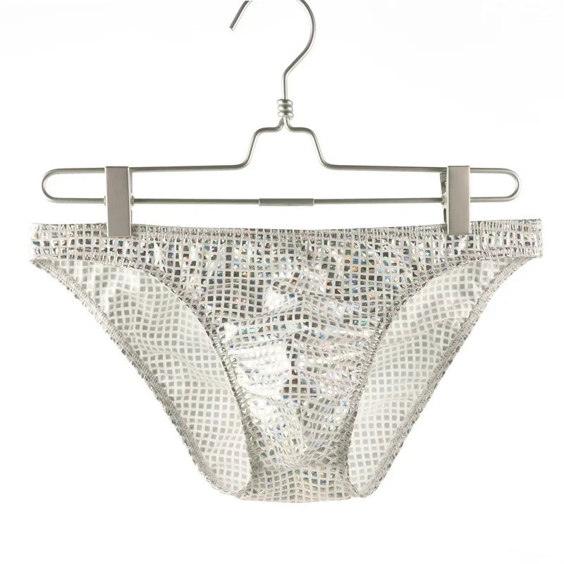 

Men's Shiny Sequin Briefs Gays Erotic Low Waist U Convex Pouch Underpants Glitter Metallic Finish Sissy Intimate Wear Nightlife