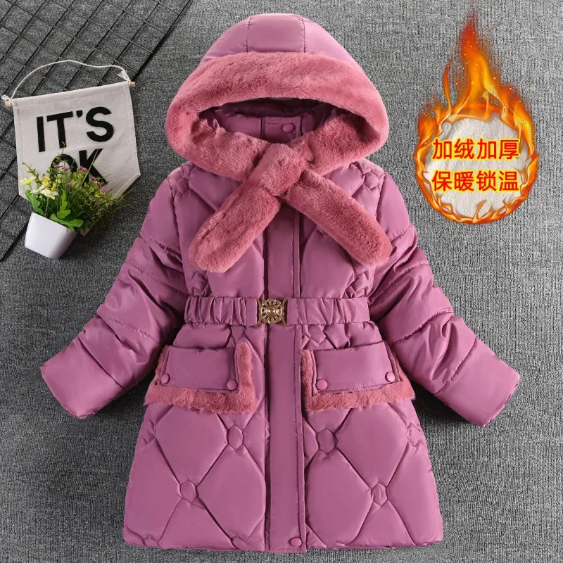 Girls Padded Thickened Fashion Cotton Jacket Kids Plush Outwear Children Winter Warm Hooded Solid Coats Baby Cold Snowsuit 4-10Y