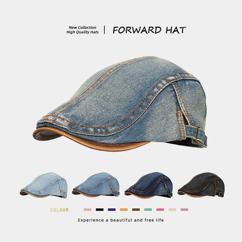 

Vintage Washed Denim Beret Unisex Newsboy Cap British Literary Style Casual Daily Japanese Minimalist Flat Cap