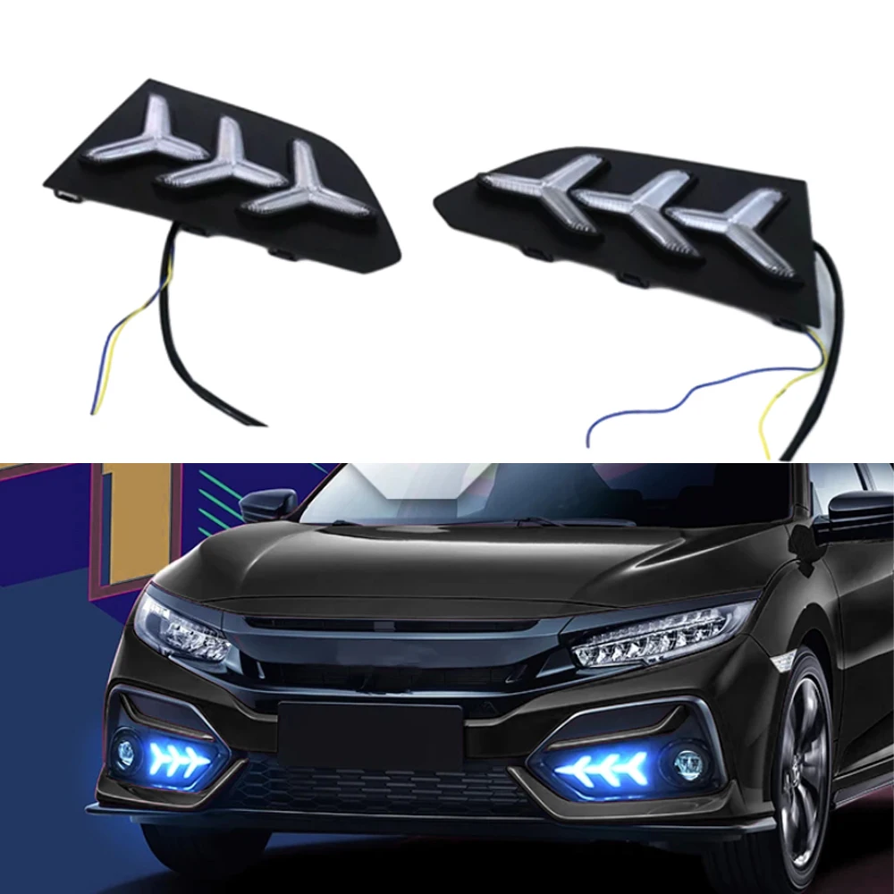 

For Honda Civic Hatchback 2020-2021 2PcsCar LED Daytime Running Light DRL ABS Turn Signal Indicator Light Fog Lamp