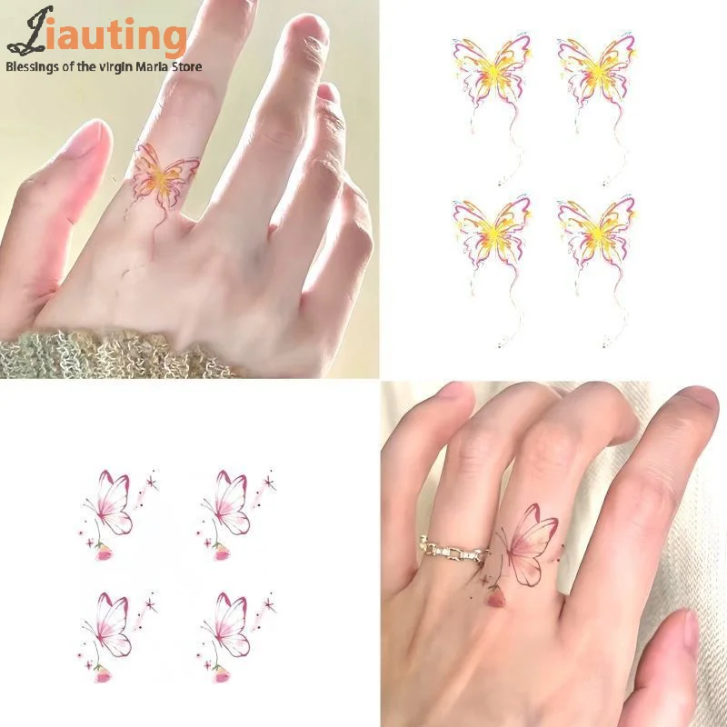 15 Sheets Glitter Dreamy Butterfly Waterproof Temporary Tattoo Long-Lasting Waterproof Realistic Fake Tattoo Finger Stickers