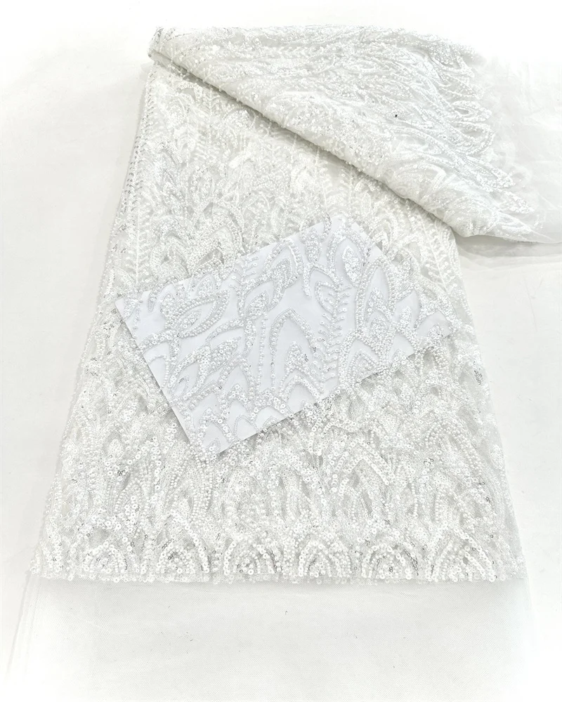 Africa Nigerian Beaded French Mesh Lace With Sequins High Quality 2025 Embroidery Lace Sequins Lace For Wedding Dresses Women