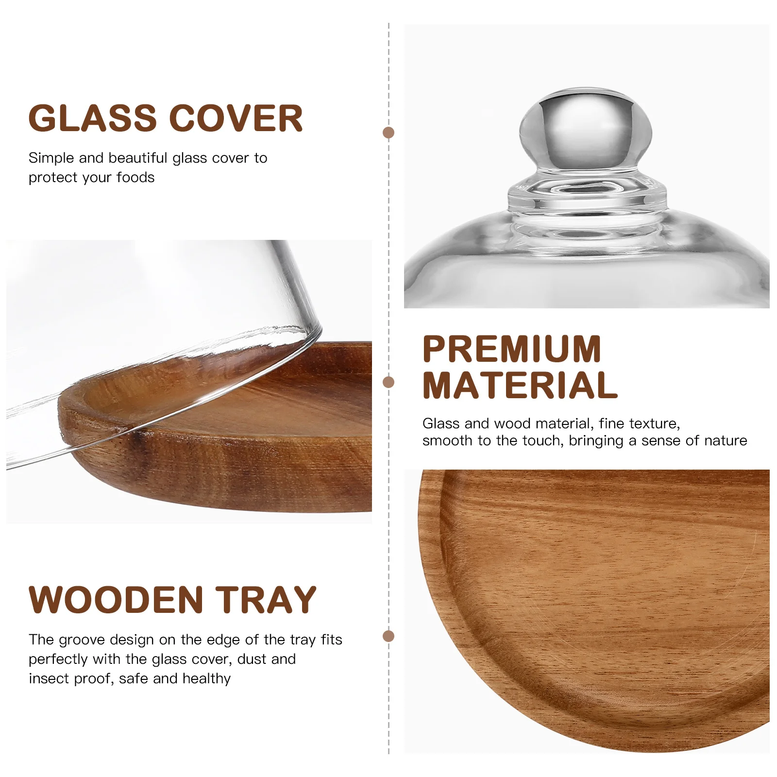 1 conjunto mini bandeja de bolo de madeira cúpula de vidro superfície lisa para cozinha restaurante hotel sobremesa placa de exibição suporte de bolo com capa
